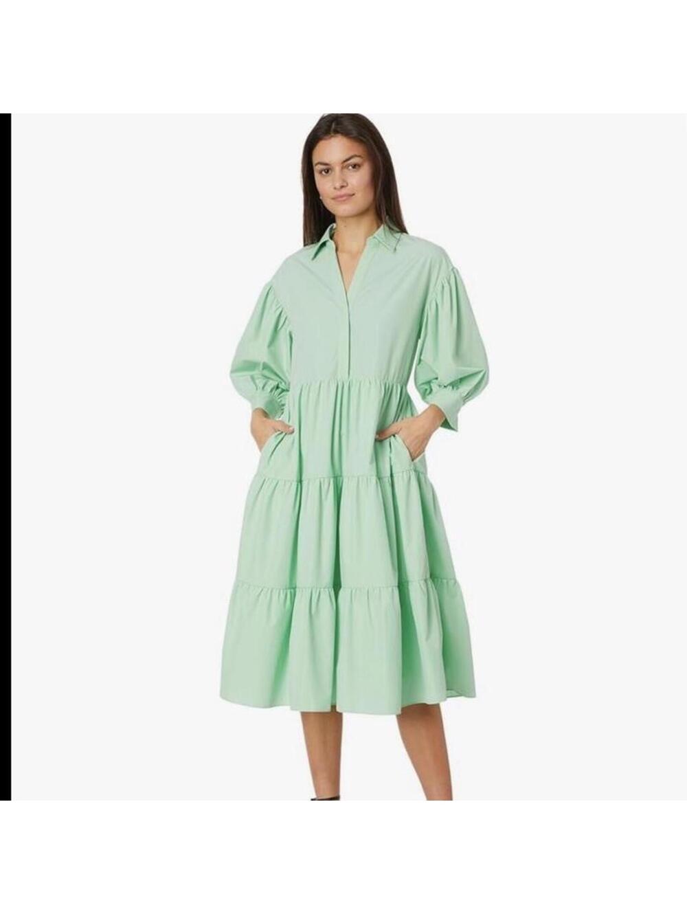 English Factory Balloon Sleeve A-line Tiered Midi Shirt Dress Mint Women’s Small - Picture 15 of 15